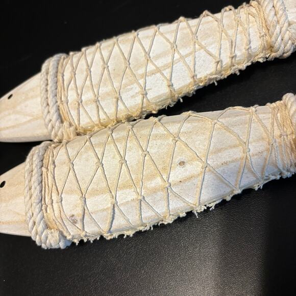 CARVED DISTRESSED WOOD FISH PAIR WITH NET  FISHING NAUTICAL 12.5" - Picture 4 of 5